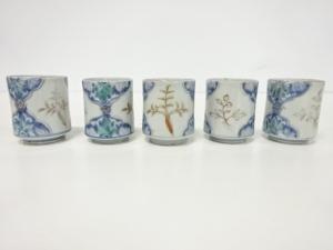 古伊万里　染付色絵　のぞき　5客